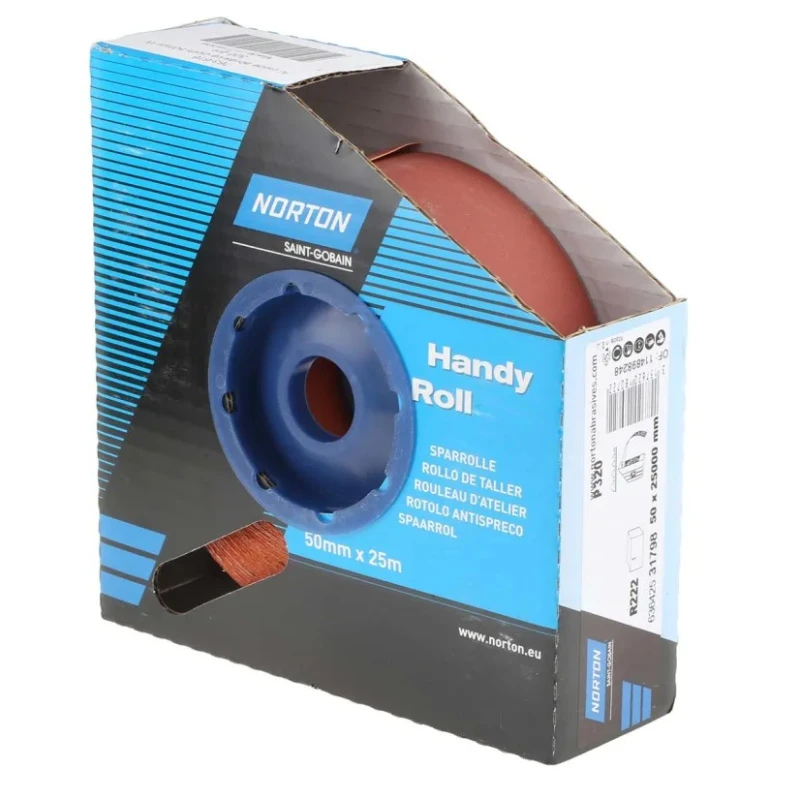 Norton Aluminium Oxide Abrasive Cloth Roll, 25 m Length x 50 mm Width, P320 Grit Very Fine Grade 63642531798