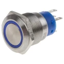 RS PRO Illuminated Momentary Push Button Switch, Panel Mount, 19.2 mm Cutout, SPDT Contact, Blue LED, IP67 Rated 111-3777