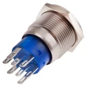 RS PRO Illuminated Momentary Push Button Switch Panel Mount 19.2 mm Cutout DPDT Blue LED IP67 250 V 5A 111-3775