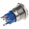 RS PRO Illuminated Momentary Push Button Switch, Panel Mount, 19.2 mm Cutout, SPDT Contact, Blue LED, IP67 Rated 111-3777