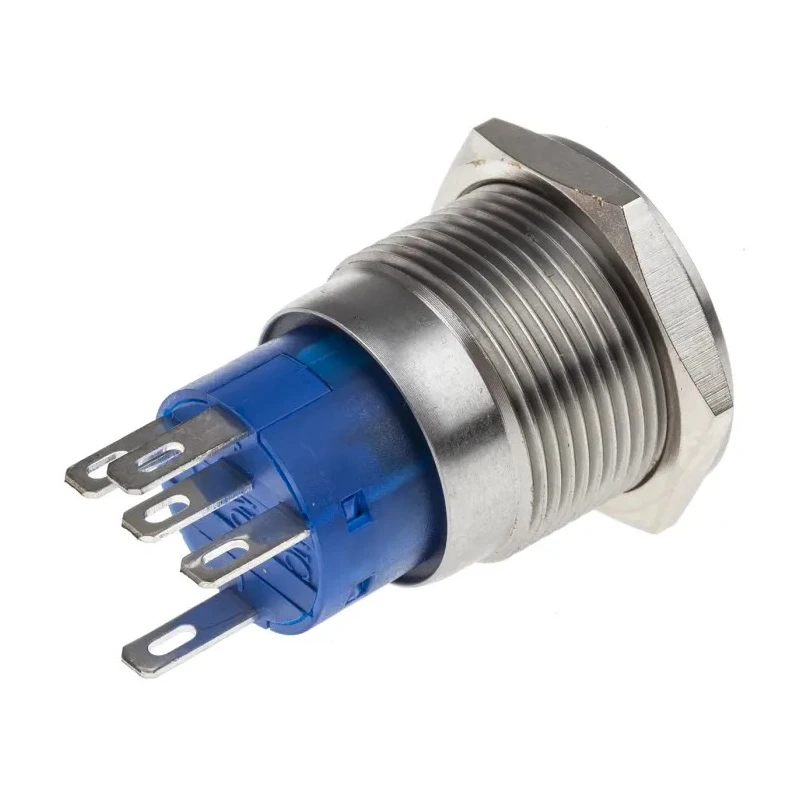 RS PRO Illuminated Momentary Push Button Switch, Panel Mount, 19.2 mm Cutout, SPDT Contact, Blue LED, IP67 Rated 111-3777