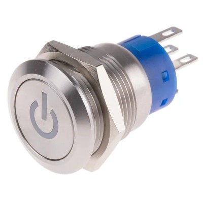RS PRO Illuminated Push Button Switch Latching Panel Mount 19 mm Cutout SPDT White LED IP67 250V 5A 111-5818