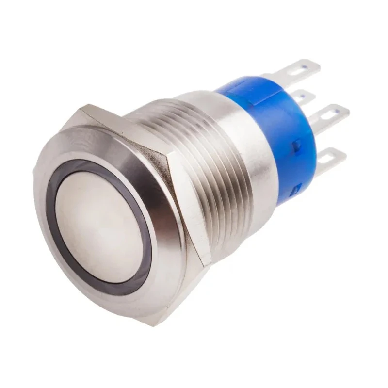 RS PRO Illuminated Push Button Switch Momentary Panel 19.2 mm Cutout DPDT White LED IP67 250 V AC 111-3892