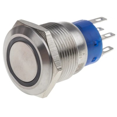 RS PRO Illuminated Push Button Switch, Latching, Panel Mount, 19.2 mm Cutout, DPDT, Yellow LED, IP67, 250 V AC, 5A 111-5798