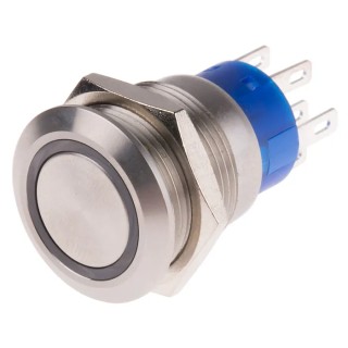 RS PRO Illuminated Latching Push Button Switch, Panel Mounted, 19.2 mm Cutout, DPDT, Blue LED, IP67, 250 V AC, 5A 111-5828