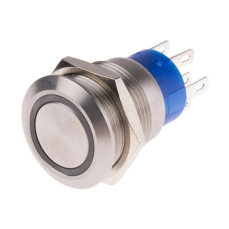 RS PRO Illuminated Latching Push Button Switch, Panel Mounted, 19.2 mm Cutout, DPDT, Blue LED, IP67, 250 V AC, 5A 111-5828