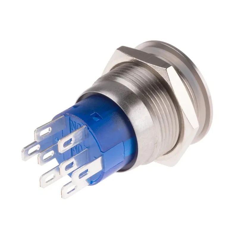 RS PRO Illuminated Latching Push Button Switch, Panel Mounted, 19.2 mm Cutout, DPDT, Blue LED, IP67, 250 V AC, 5A 111-5828
