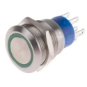 RS PRO Illuminated Momentary Push Button Switch, Panel Mount, 19.2 mm Cutout, DPDT, Green LED, IP67, 250V DC, 110V 111-5810