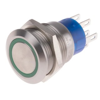 RS PRO Illuminated Momentary Push Button Switch, Panel Mount, 19.2 mm Cutout, DPDT, Green LED, IP67, 250V DC, 110V 111-5810