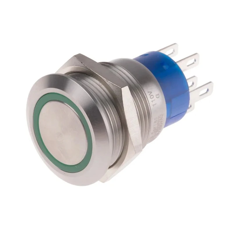 RS PRO Illuminated Momentary Push Button Switch, Panel Mount, 19.2 mm Cutout, DPDT, Green LED, IP67, 250V DC, 110V 111-5810