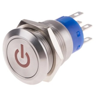 RS PRO Illuminated Momentary Push Button Switch, Panel Mount, 19 mm Cutout, DPDT, Red LED, IP67, 250 V AC 5A 111-5830