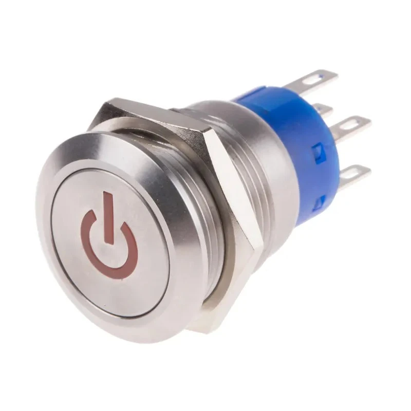 RS PRO Illuminated Momentary Push Button Switch, Panel Mount, 19 mm Cutout, DPDT, Red LED, IP67, 250 V AC 5A 111-5830