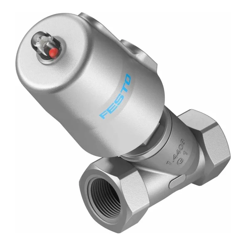 Festo Angle Seat Pneumatic Actuated Valve 10 bar 1 in Threaded, Spring Return VZXF-L-M22C-M-B-G1-240-M1-V4V4T-50-10