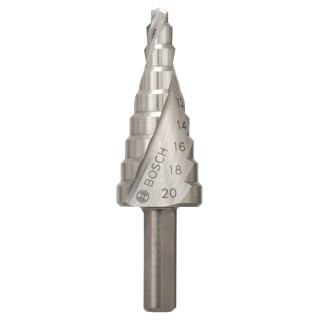 Bosch HSS Step Drill Bit 4 to 20 mm Diameter, 70.5 mm Overall Length, Round Shank 2608597519