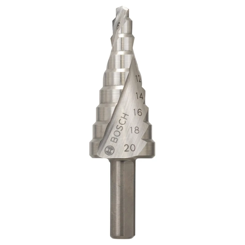 Bosch HSS Step Drill Bit 4 to 20 mm Diameter, 70.5 mm Overall Length, Round Shank 2608597519