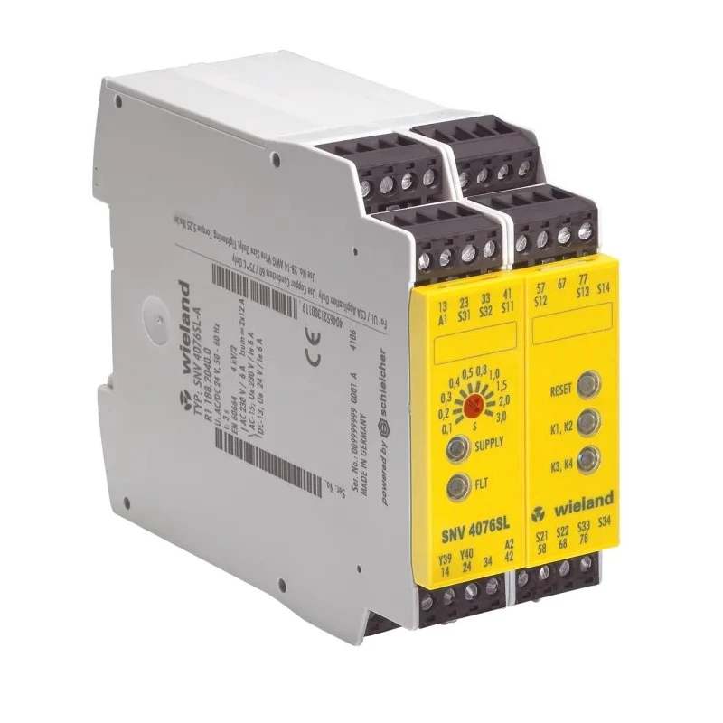 Wieland 24V DC Safety Relay with 7 Safety Contacts, 1 Auxiliary Contact, DIN Rail Mount R1.188.2070.0