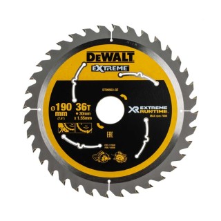 DeWALT Circular Saw Blade 190mm Diameter, 36 Teeth Per Inch, 7000rpm Max Speed, Tungsten Carbide DT99563-QZ