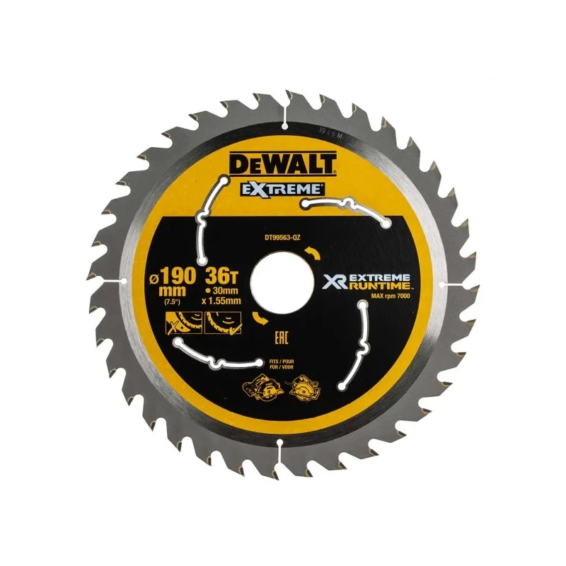 DeWALT Circular Saw Blade 190mm Diameter, 36 Teeth Per Inch, 7000rpm Max Speed, Tungsten Carbide DT99563-QZ
