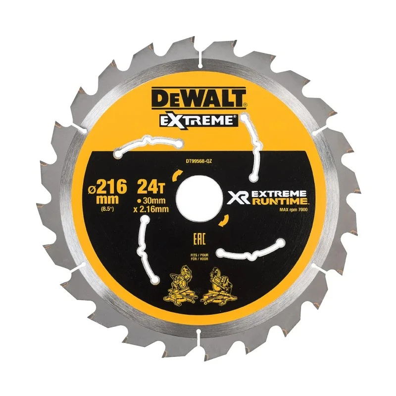 DeWALT Circular Saw Blade 216 mm Diameter 24 Teeth, Tungsten Carbide Blade DT99568-QZ
