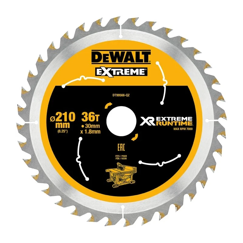 DeWALT Circular Saw Blade 210 mm Diameter, 36 Teeth Rip Cut Wood Blade, 1.24 mm Plate Thickness DT99566-QZ
