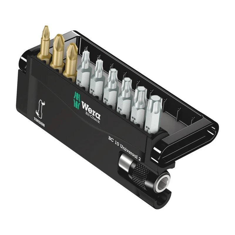 Wera Hex, Pozidriv, Torx Screwdriver Bit Set Universal 10 Pieces 1/4" Drive 52mm Length 05074715010