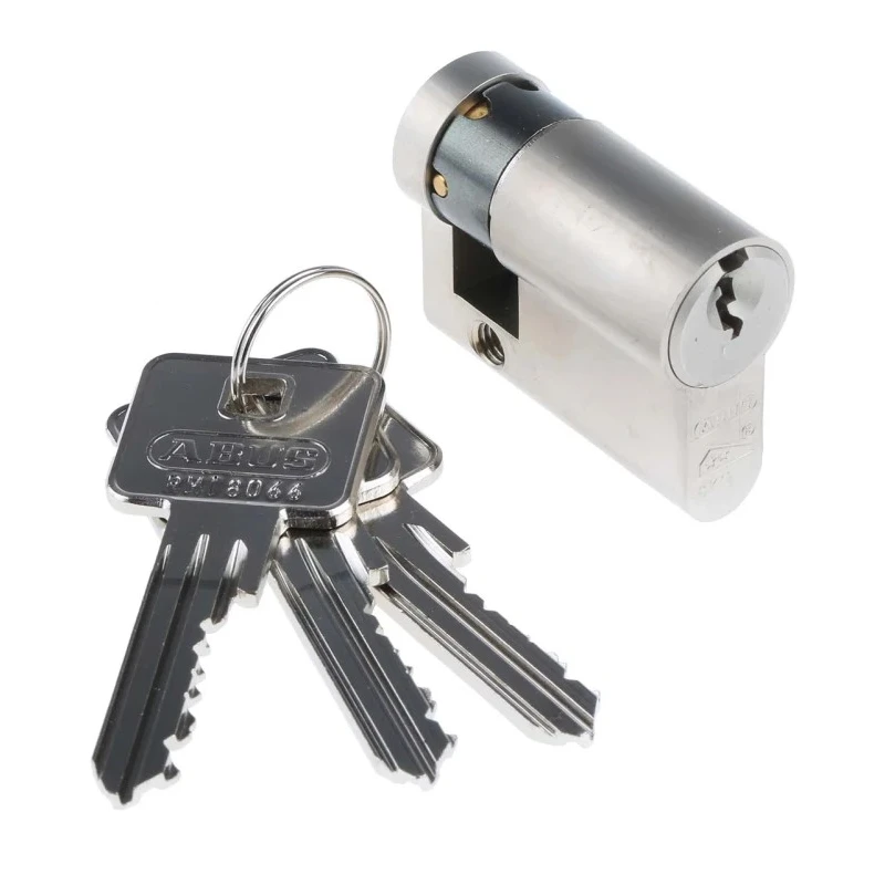 ABUS Brass Euro Cylinder Lock, Nickel Pearl Finish, 61 mm Overall Length, Model E60NP 10/30 KD
