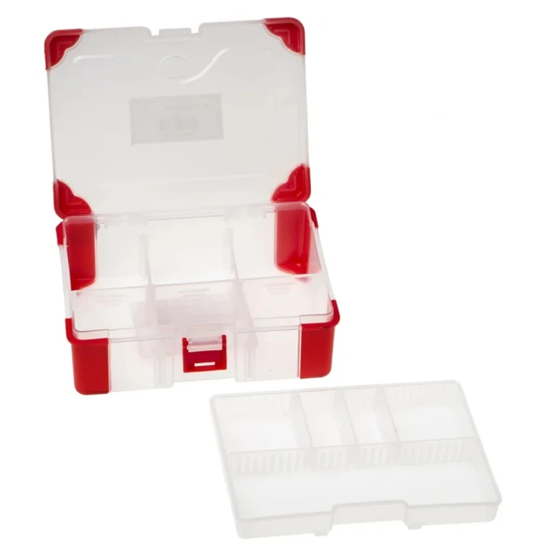 RS PRO Adjustable Compartments 10 Cell Transparent Red Polypropylene Compartment Box 60mm x 165mm x 125mm 124-6591