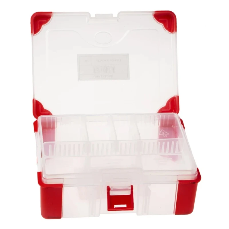 RS PRO Adjustable Compartments 10 Cell Transparent Red Polypropylene Compartment Box 60mm x 165mm x 125mm 124-6591