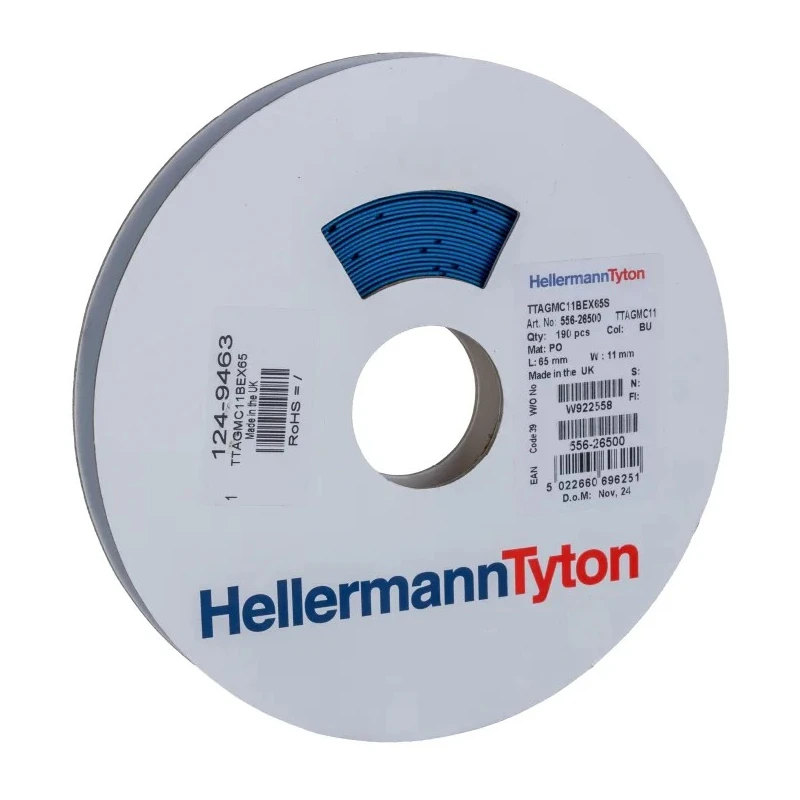 HellermannTyton Blue White Print Cable Labels, 65 mm Width, 190 Per Pack, Polyolefin 556-26500 TTAGMC11BEX65S-PO/MET-BU