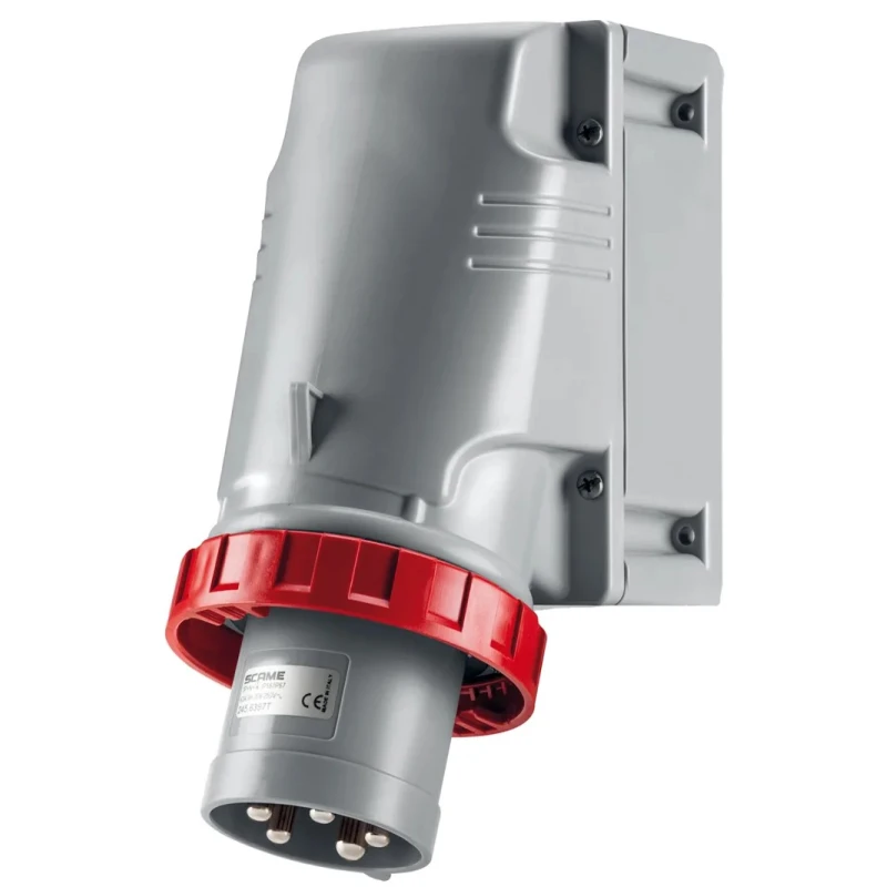 Scame OPTIMA-TOP Industrial Power Connector, Red, Wall Mount, 3P+N+PE, 63A, 415V, IP67 IP67