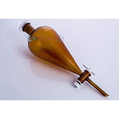 amber-colour-separating-funnels-with-glass-key-stopcock-interchangeable-stopper-conical-pear-shape-plain-stem-8691