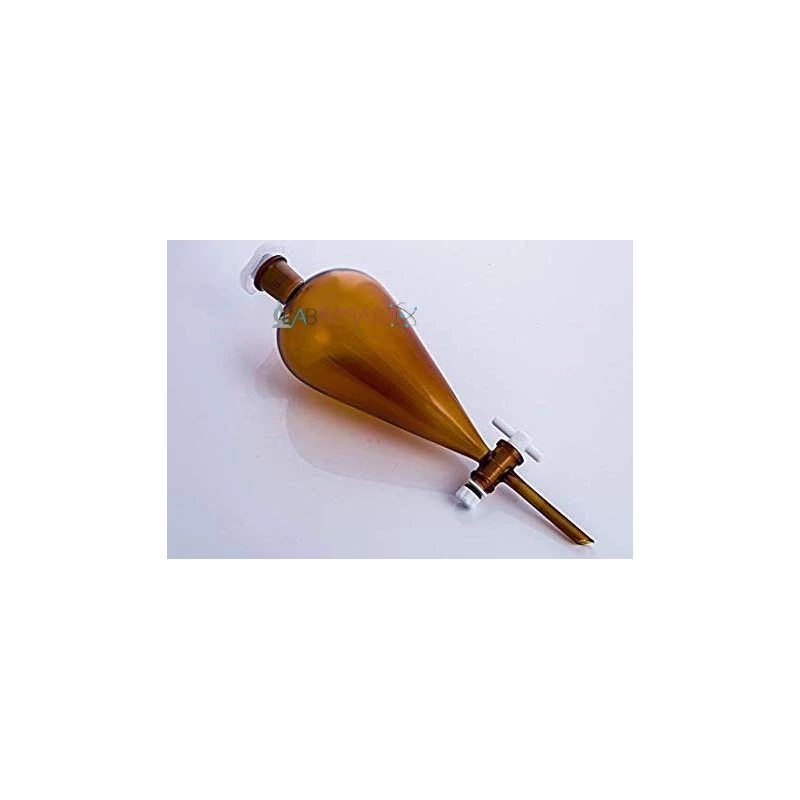 amber-colour-separating-funnels-with-glass-key-stopcock-interchangeable-stopper-conical-pear-shape-plain-stem-8691