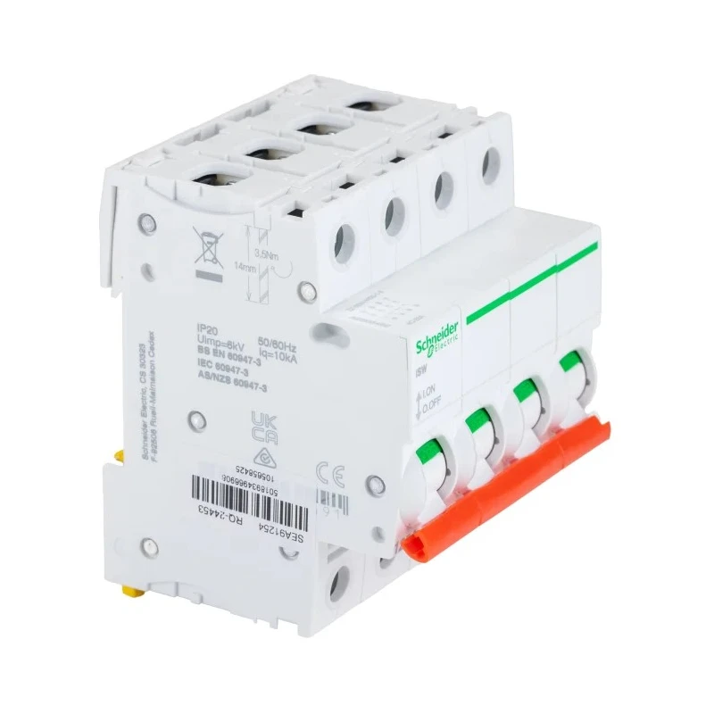 Schneider Electric 4-Pole DIN Rail Isolator Switch, 3 Phase, IP20, 125A SEA91254