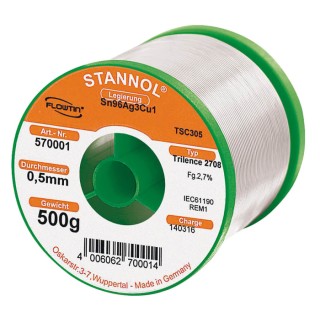 Stannol Lead Free Solder Wire 0.5 mm Diameter, Halide Activated Resin Flux, 217°C Melting Point 570001