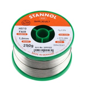 Stannol Lead Free Solder Wire 1 mm Diameter, 227°C Melting Point, Rosin Based Flux 599103