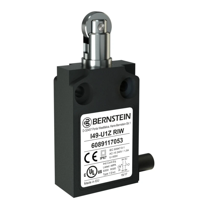 Bernstein AG I49 Series Roller Plunger Limit Switch DPST 250V AC 10A IP67 Plastic Housing 6089117053
