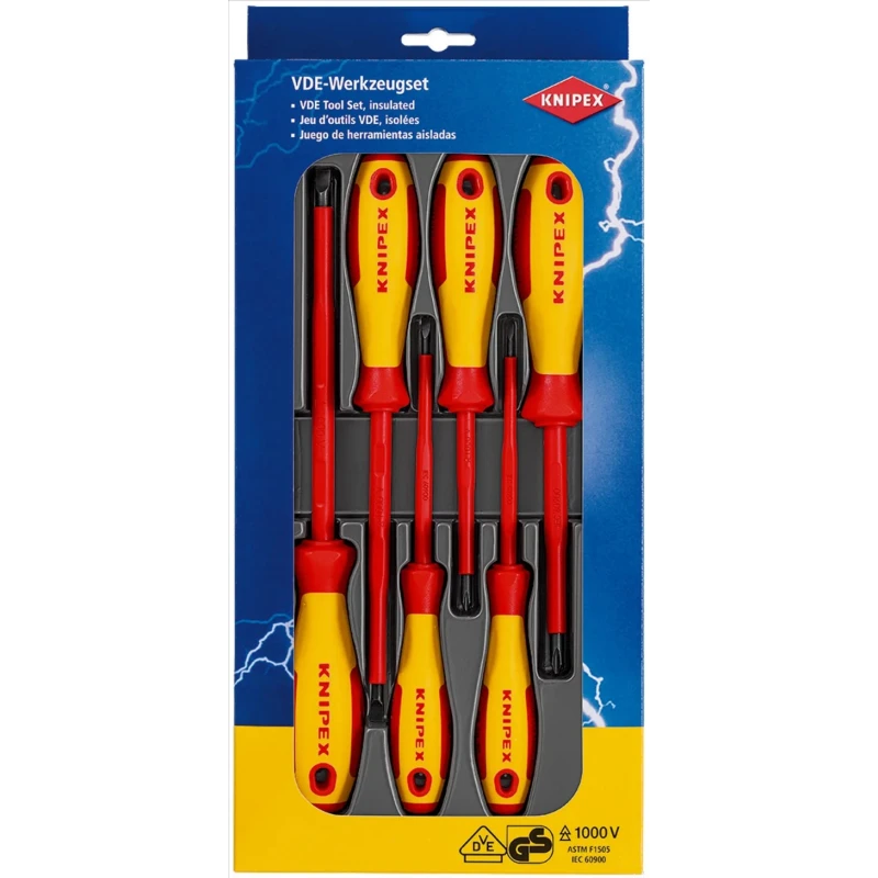Knipex Insulated Phillips and Slotted Screwdriver Set 6-Piece, 1000V VDE Certified 00 20 12 V01