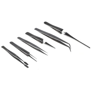 RS PRO Carbon Steel Tweezer Set 6 Pieces Precision Nickel-Plated 136-9870