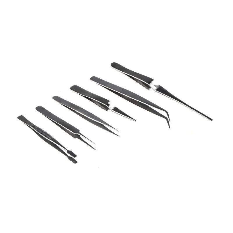 RS PRO Carbon Steel Tweezer Set 6 Pieces Precision Nickel-Plated 136-9870