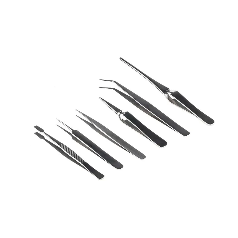 RS PRO Carbon Steel Tweezer Set 6 Pieces Precision Nickel-Plated 136-9870