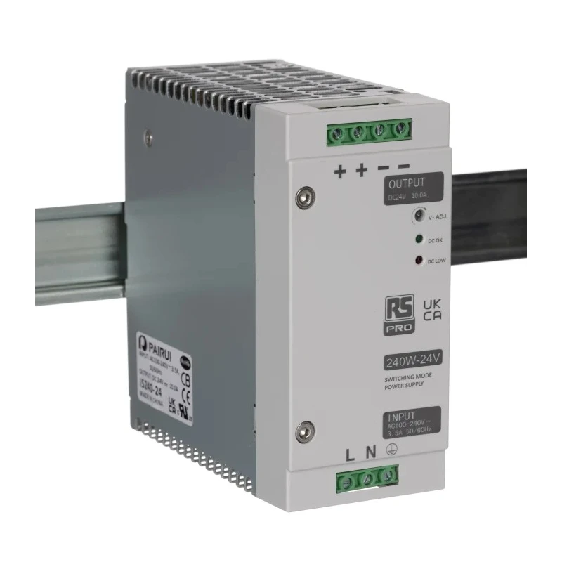 RS PRO Switched Mode DIN Rail Power Supply 264V ac Input 28V dc Output 10A 240W 136-8321
