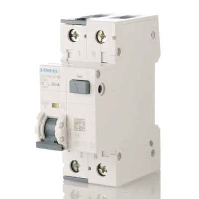 Siemens Residual Current Circuit Breaker with Overload Protection 6A Current Rating 2-Pole 30 mA Trip 5SU1354-7KK06