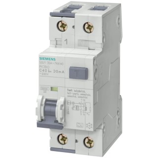 Siemens Residual Current Circuit Breaker with Overload Protection 16A 2-Pole 230V AC 30mA Trip Sensitivity 5SU1354-7KK16