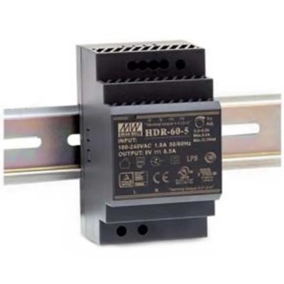 MEAN WELL HDR Switched Mode DIN Rail Power Supply 1-Phase AC/DC Input 85-370V, 15V DC, 4A Output, 60W HDR-60-15