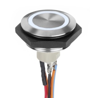 APEM AV Series Illuminated Push Button Switch Momentary Panel Mount 30.2 mm Cutout SPST White LED IP67 30 V AV57122000074BK