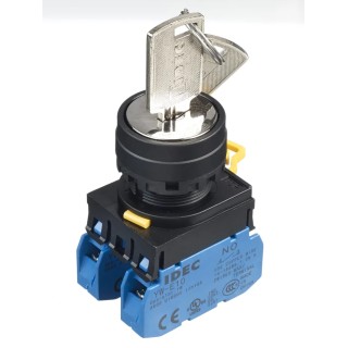 Idec Key Switch, DPST 3-Way Straight Key, Spring Return, IP65, Screw Terminal, 45° Key Index Angle 
