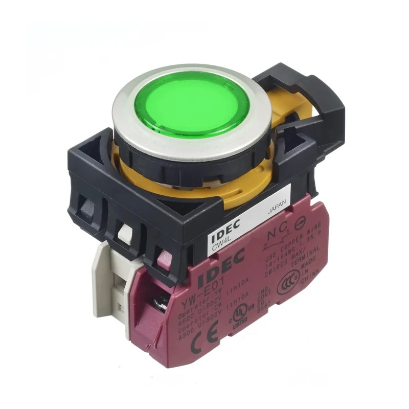 Idec CW Series Illuminated Push Button Switch, Momentary, Panel Mount, 22 mm Cutout, SPST, Green LED, IP65 CW4L-M1E01QM4G