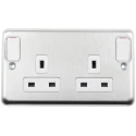 MK Electric 13A Silver 2 Gang Plug Socket Type G Flush Surface Screwless Rocker Switch K2947BSS