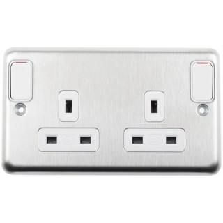 MK Electric 13A Silver 2 Gang Plug Socket Type G Flush Surface Screwless Rocker Switch K2947BSS
