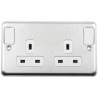 MK Electric 13A Silver 2 Gang Plug Socket Type G Flush Surface Screwless Rocker Switch K2947BSS